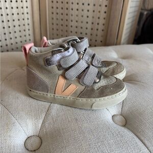 Veja Gray and Pink High-Top Sneakers with Velcro Straps